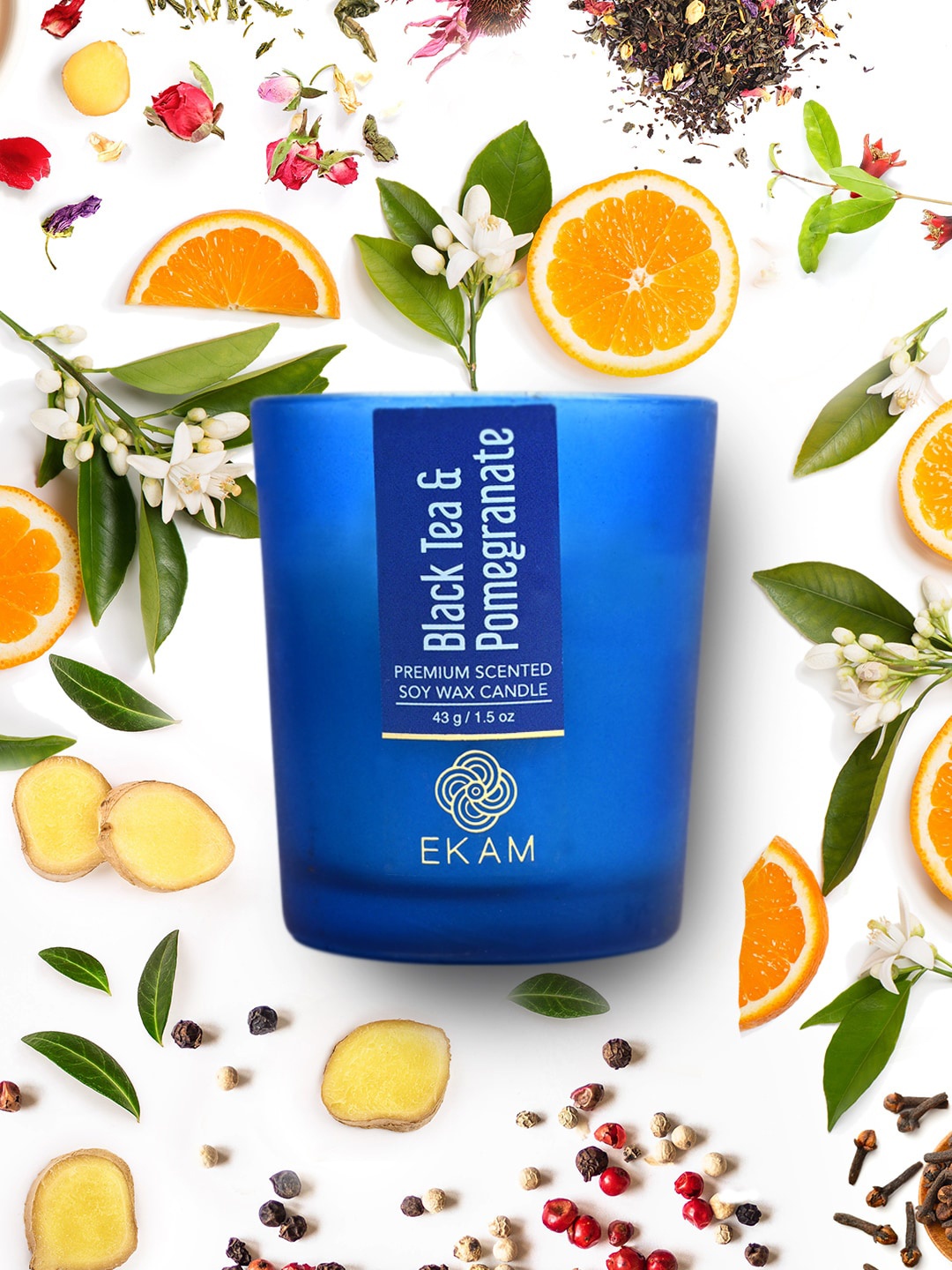 

Ekam Black 12 Pieces Black Tea & Pomegranate Fragrance Scented Candle Jars, Blue
