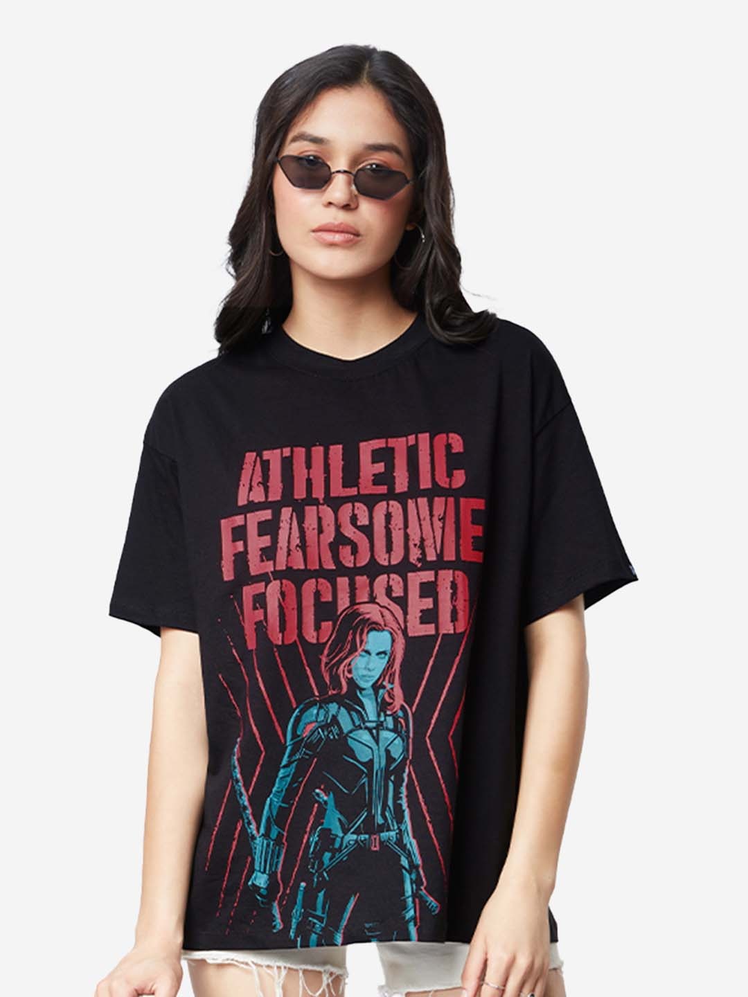 

The Souled Store Typography Printed Drop-Shoulder Oversize Pure Cotton Oversized T-shirt, Black