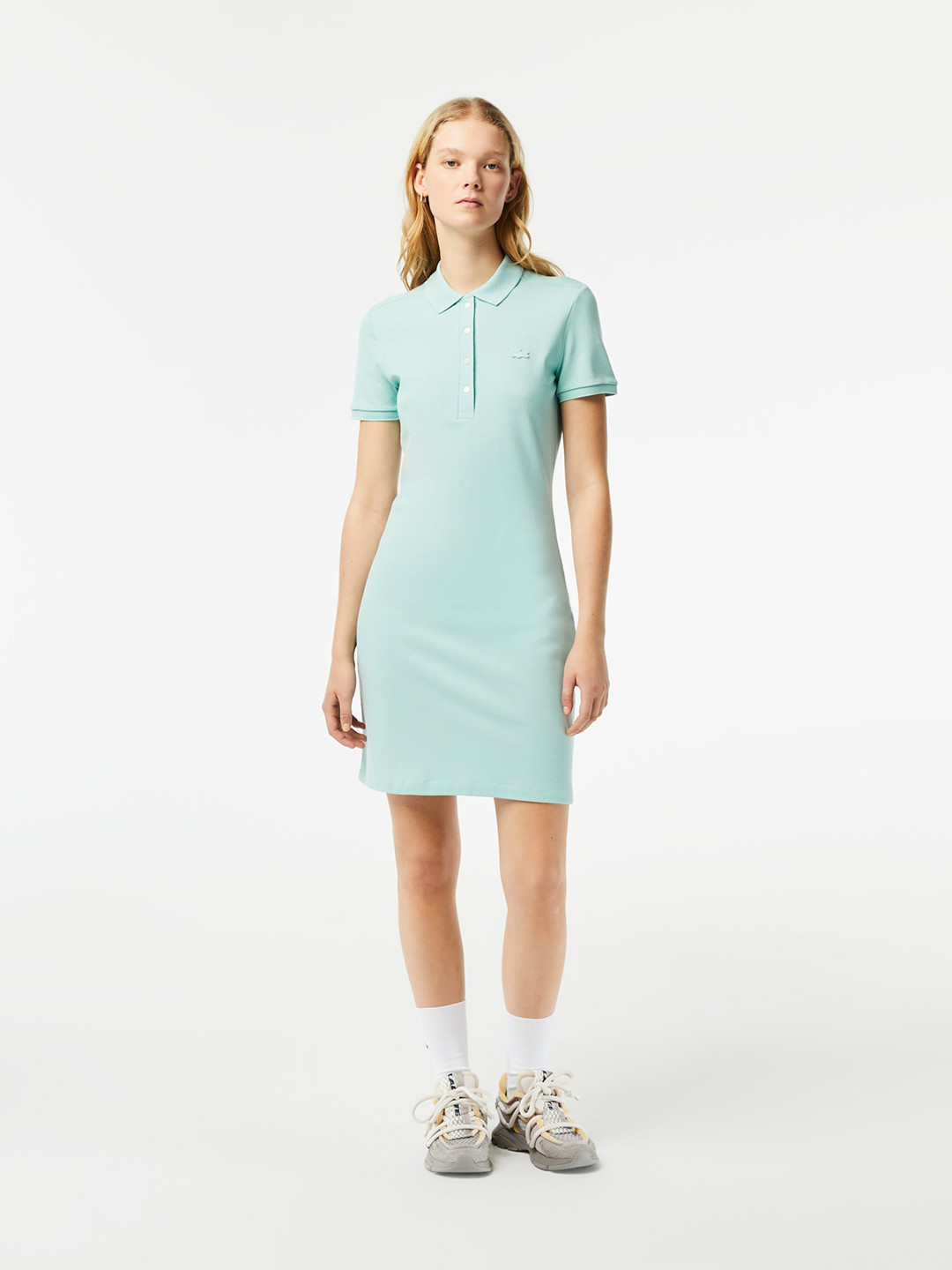 

Lacoste Shirt Collar Cotton T-shirt Dress, Lime green