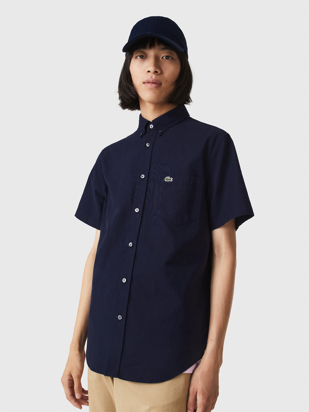 

Lacoste Modern Button-Down Collar Pure Cotton Casual Shirt, Navy blue