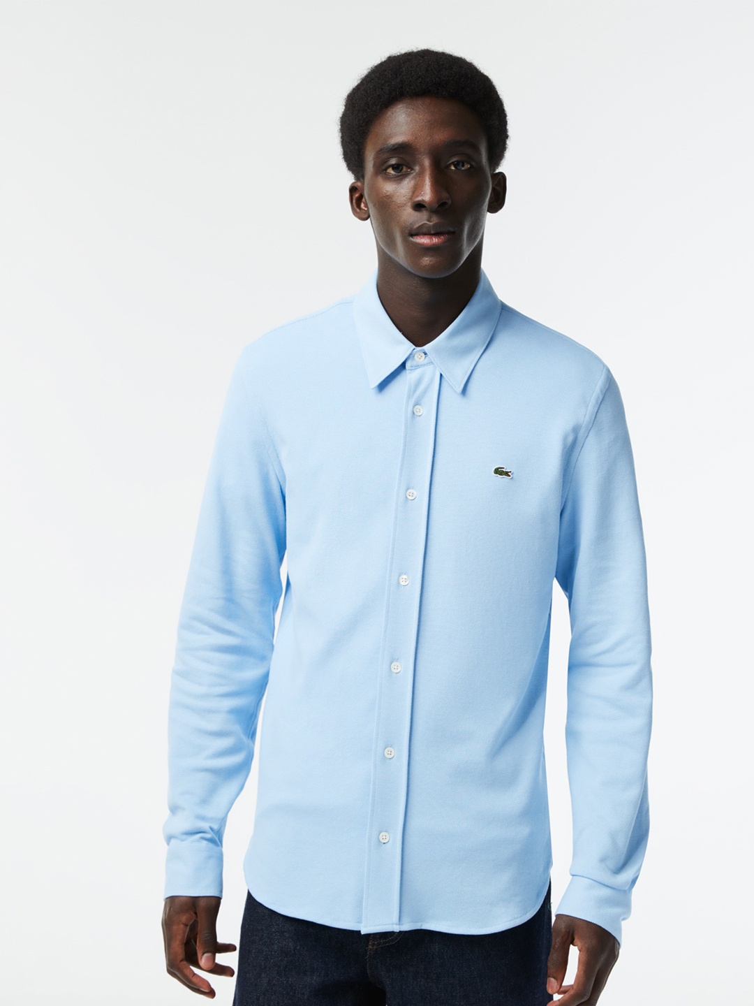 

Lacoste Spread Collar Pure Cotton Slim Fit Casual Shirt, Blue