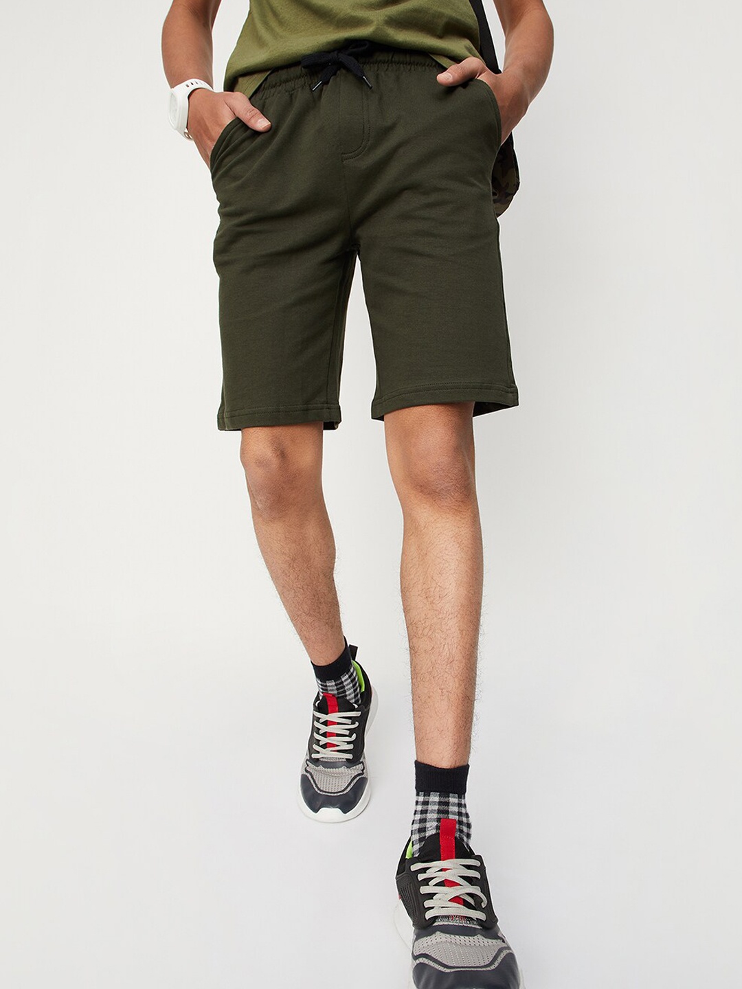 

max Boys Mid Rise Pure Cotton Sports Shorts, Green