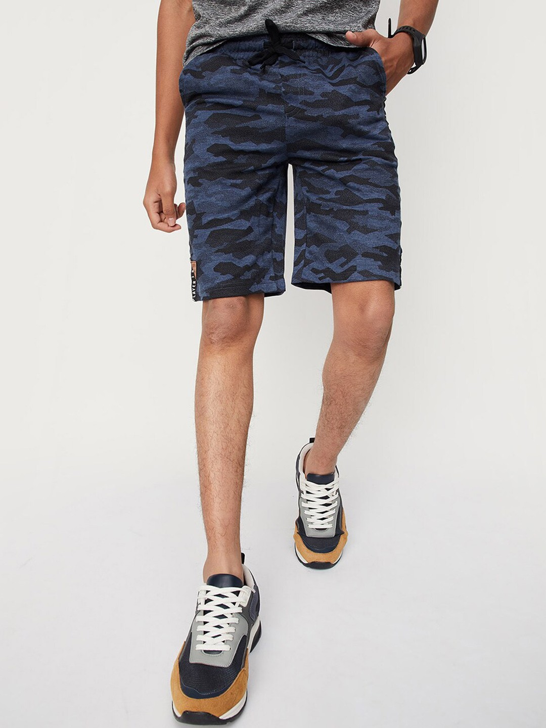 

max Boys Camouflage Printed Cotton Shorts, Blue