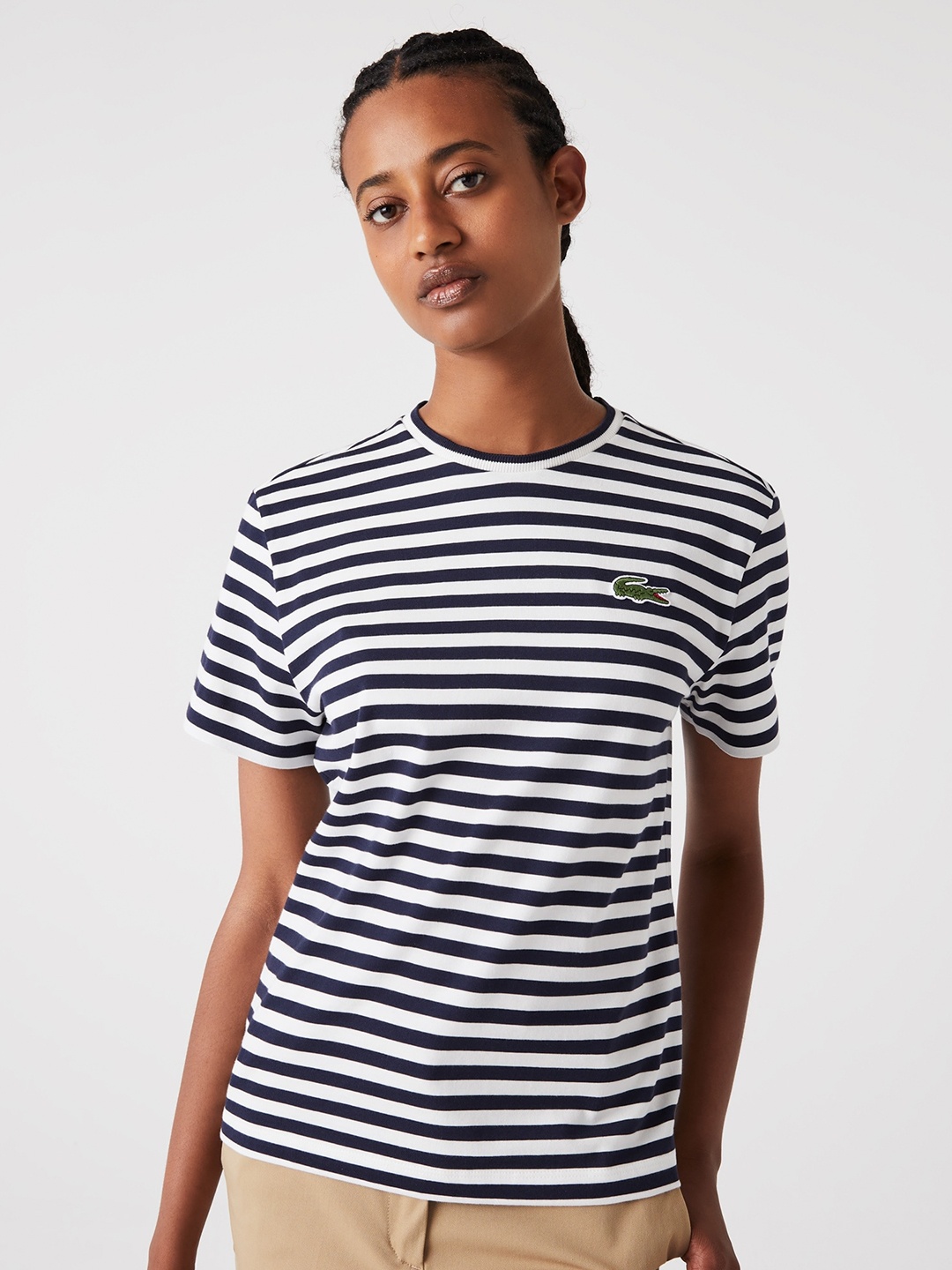 

Lacoste Striped Loose Pure Cotton T-shirt, White