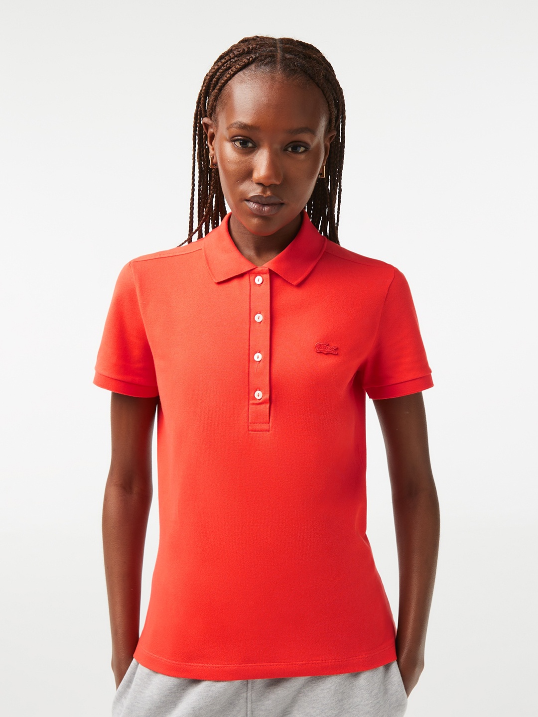 

Lacoste Polo Collar Brand Logo Embroidered Slim Fit T-shirt, Orange