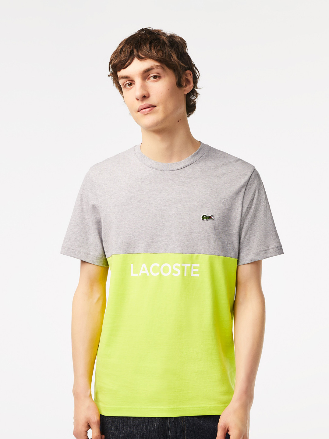 

Lacoste Colourblocked Pure Cotton Jersey T-shirt, Grey melange