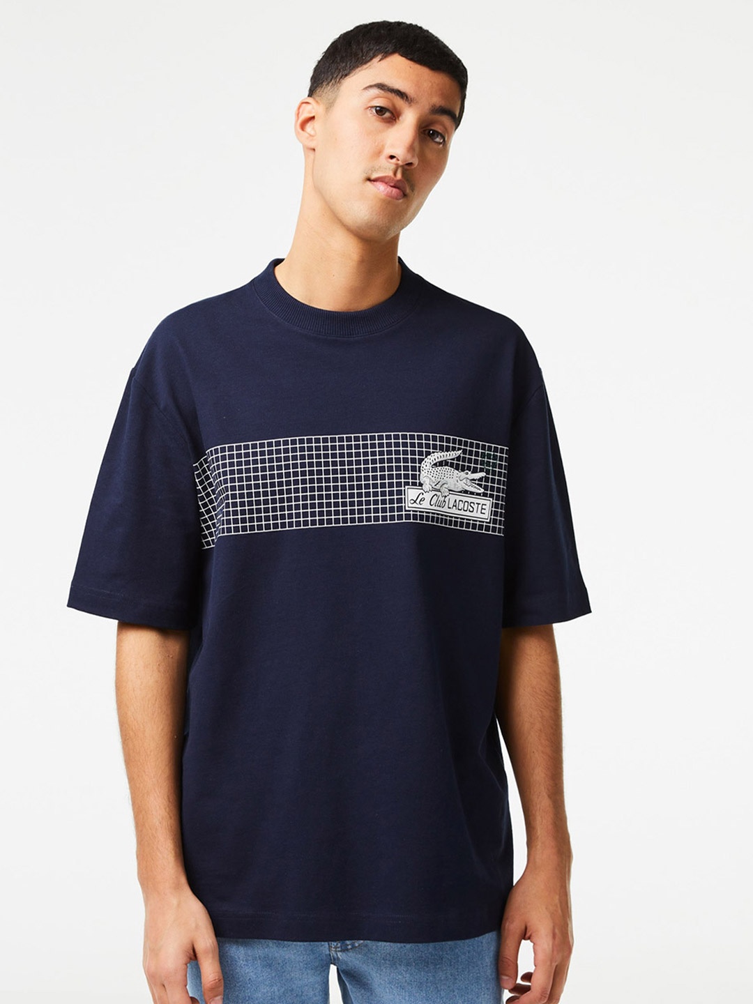 

Lacoste Checked Round Neck Oversize Pure Cottton T-shirt, Navy blue