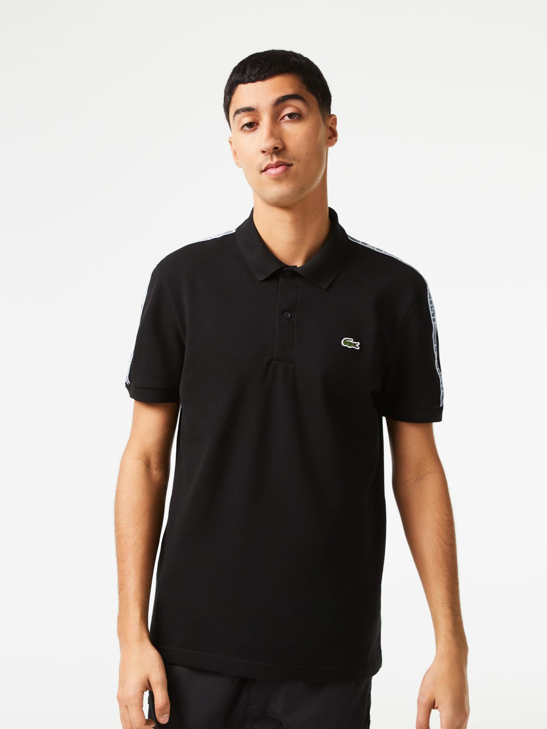 

Lacoste Logo Stripe Polo Collar Cotton T-shirt, Black