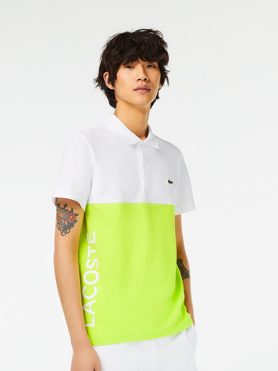 

Lacoste Men Colourblock Polo Collar Sports T-shirt, White