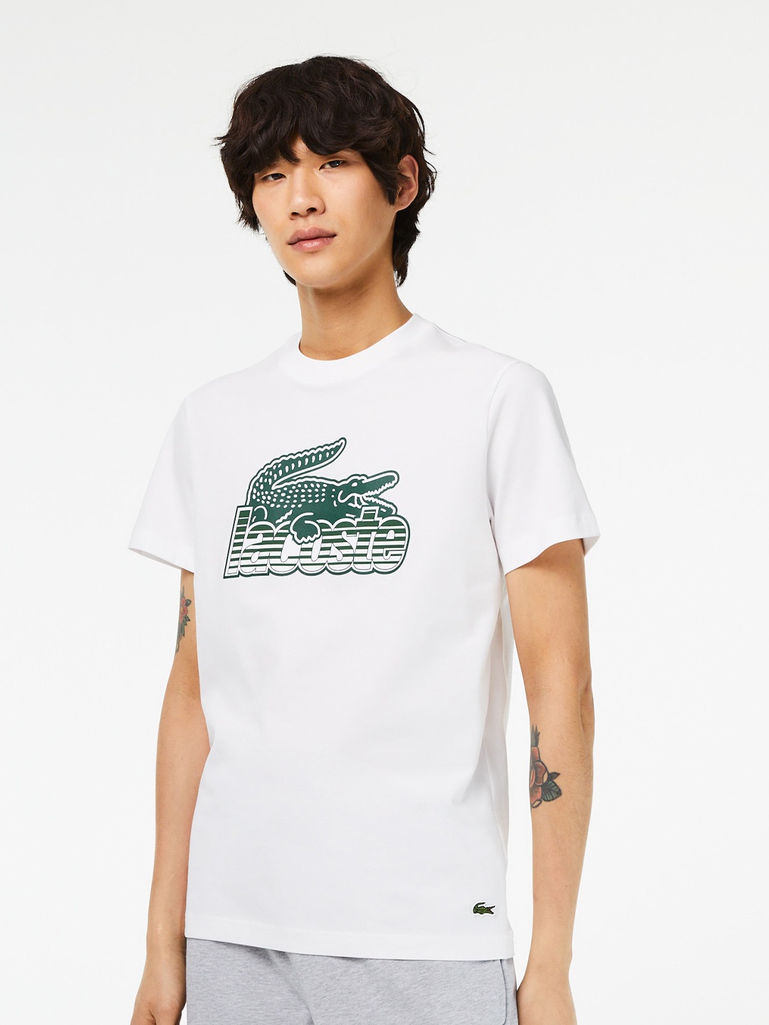 

Lacoste Men Graphic Printed Pure Cotton Sports T-shirt, White