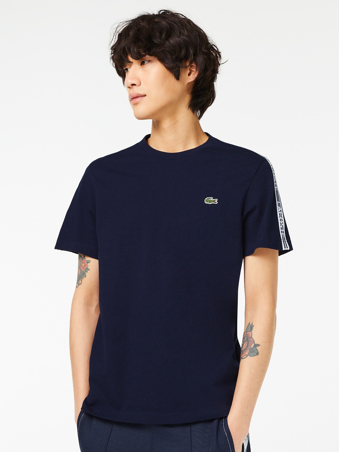 

Lacoste Men Logo Stripe Pure Cotton Sports T-shirt, Navy blue