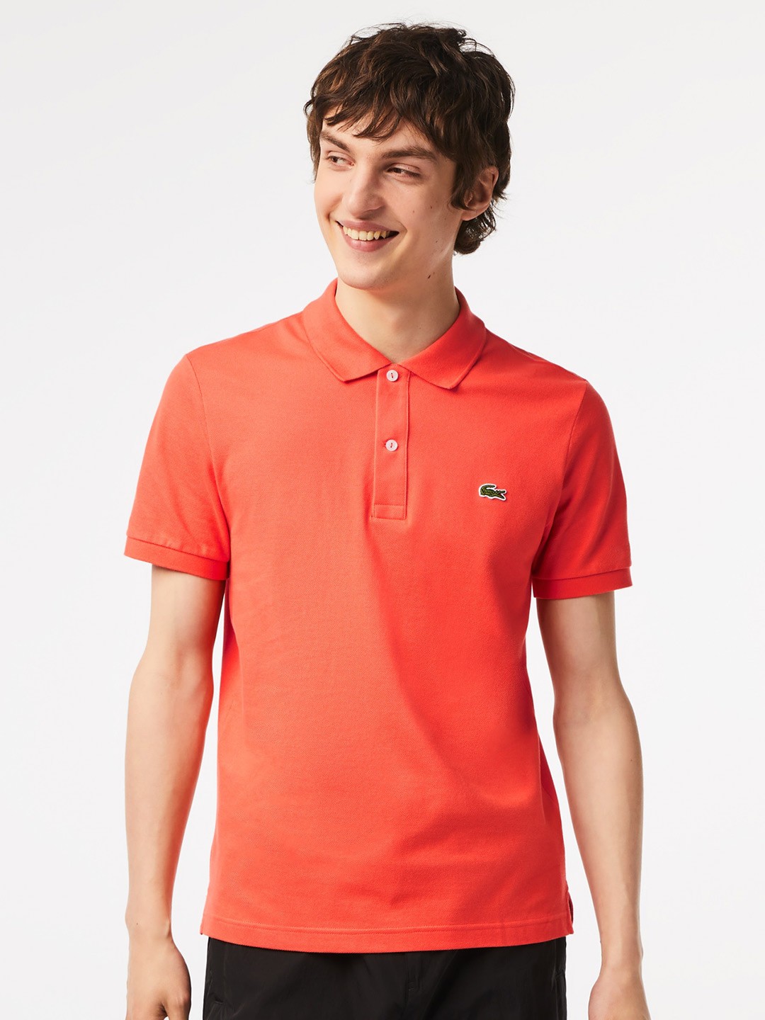 

Lacoste Men Pure Cotton Polo Collar Slim Fit Sports T-shirt, Orange