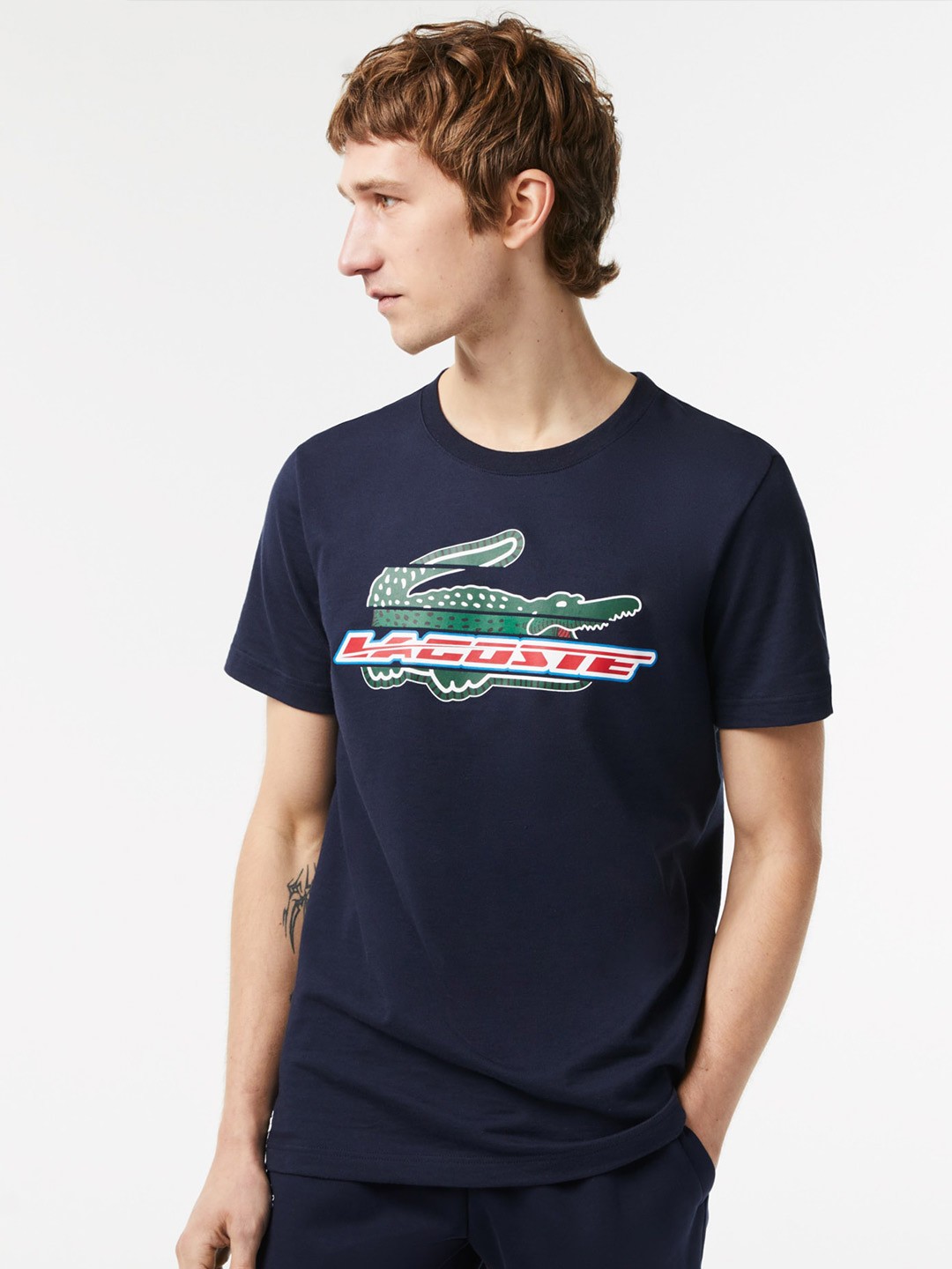 

Lacoste Men Graphic Printed Organic Cotton Sports T-shirt, Navy blue