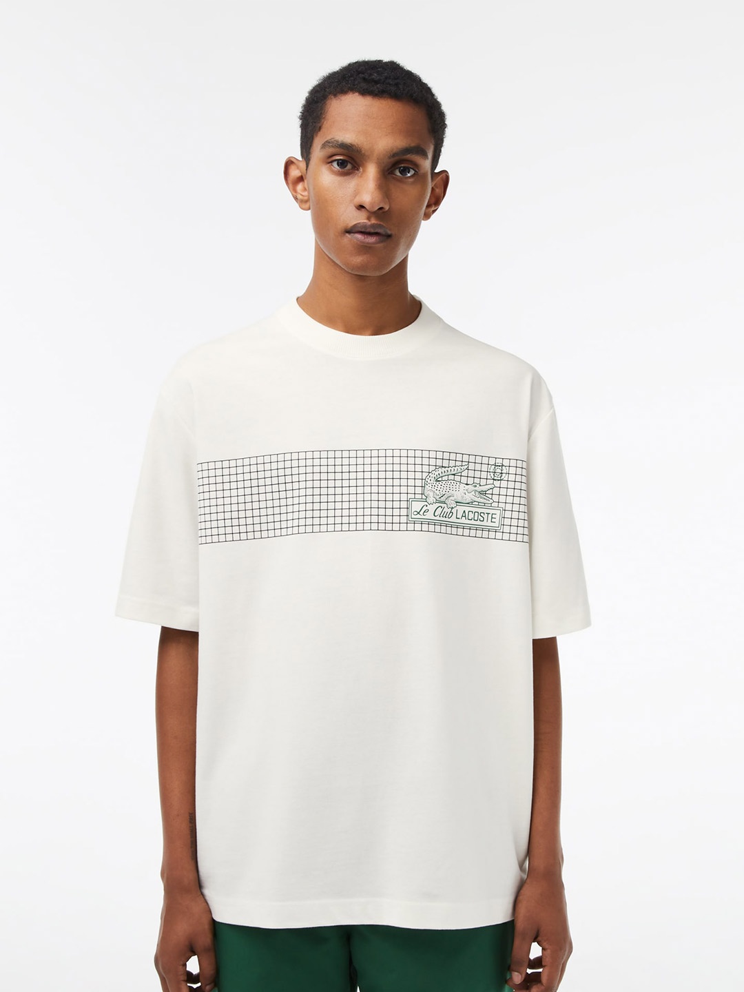 

Lacoste Men Checked Oversize Fitted Pure Cotton T-shirt, White
