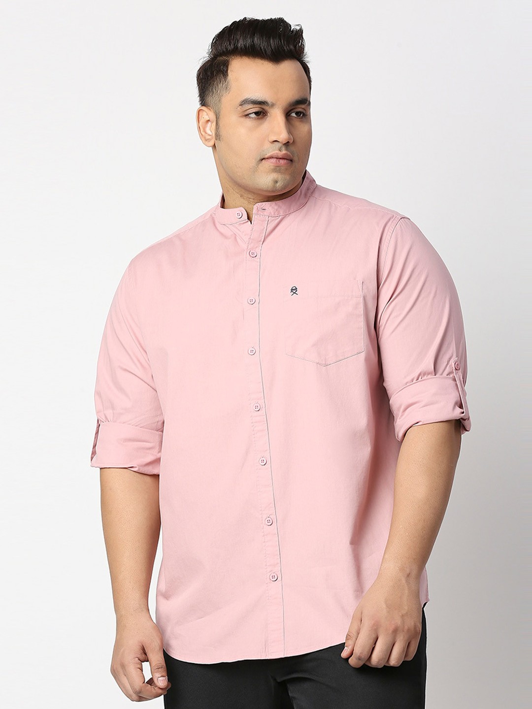 

Thomas Scott Plus Size Mandarin Collar Slim Fit Cotton Casual Shirt, Pink
