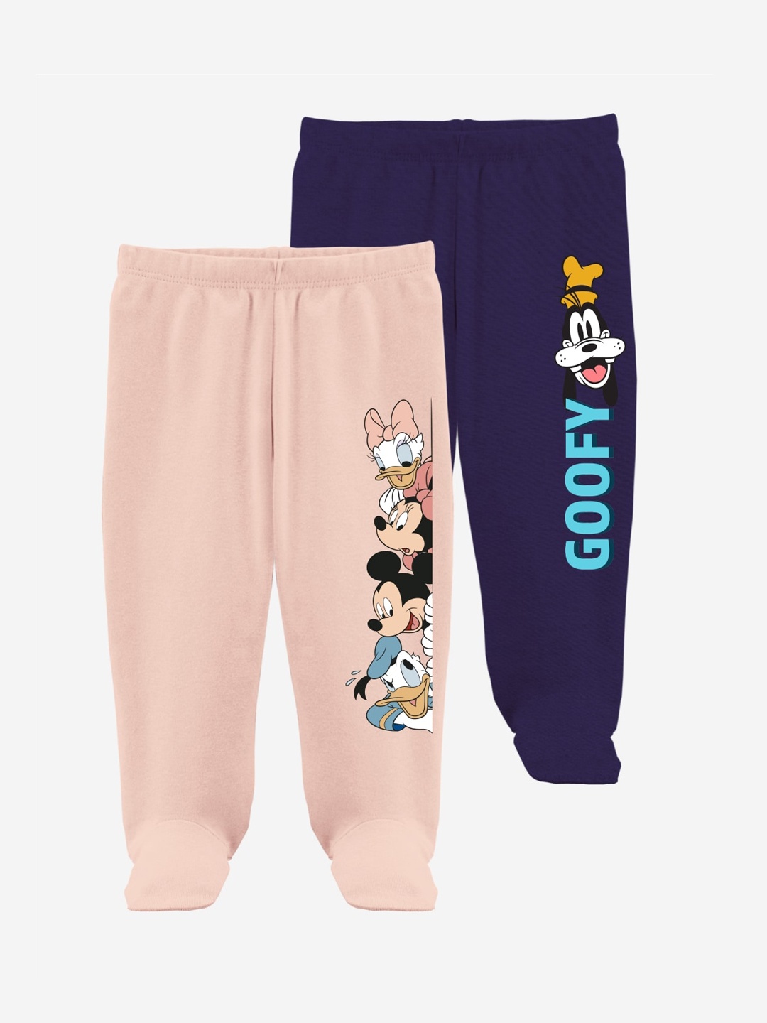 

Minicult Unisex Kids Set Of 2 Printed Footed Pure Cotton Lounge Pants, Pink