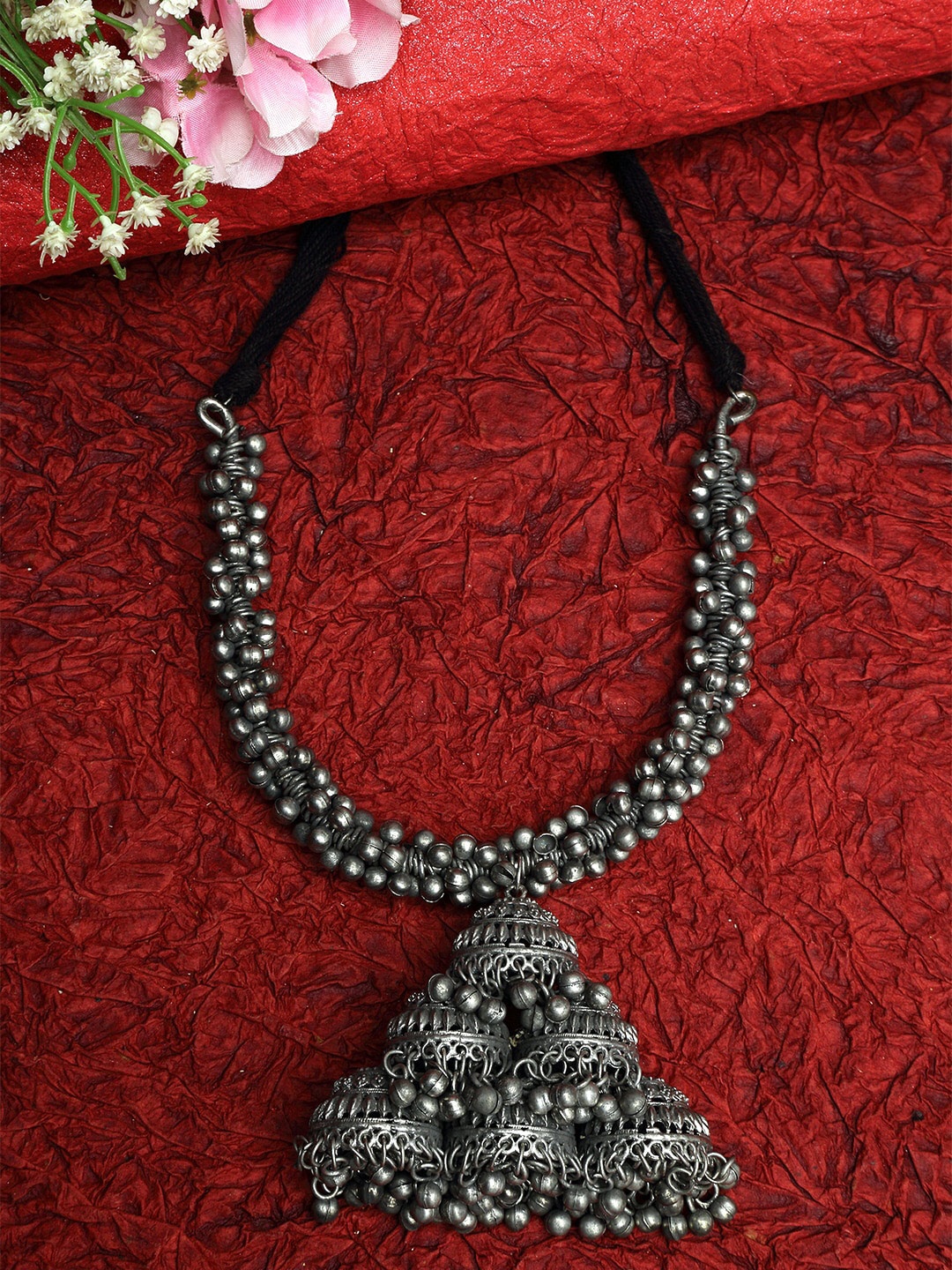 

Moedbuille Brass Silver-Plated Oxidised Necklace, Metallic