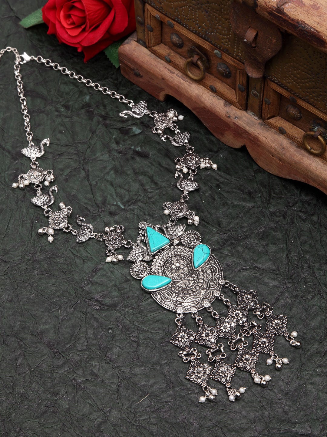 

Moedbuille Brass Silver-Plated Oxidised Necklace