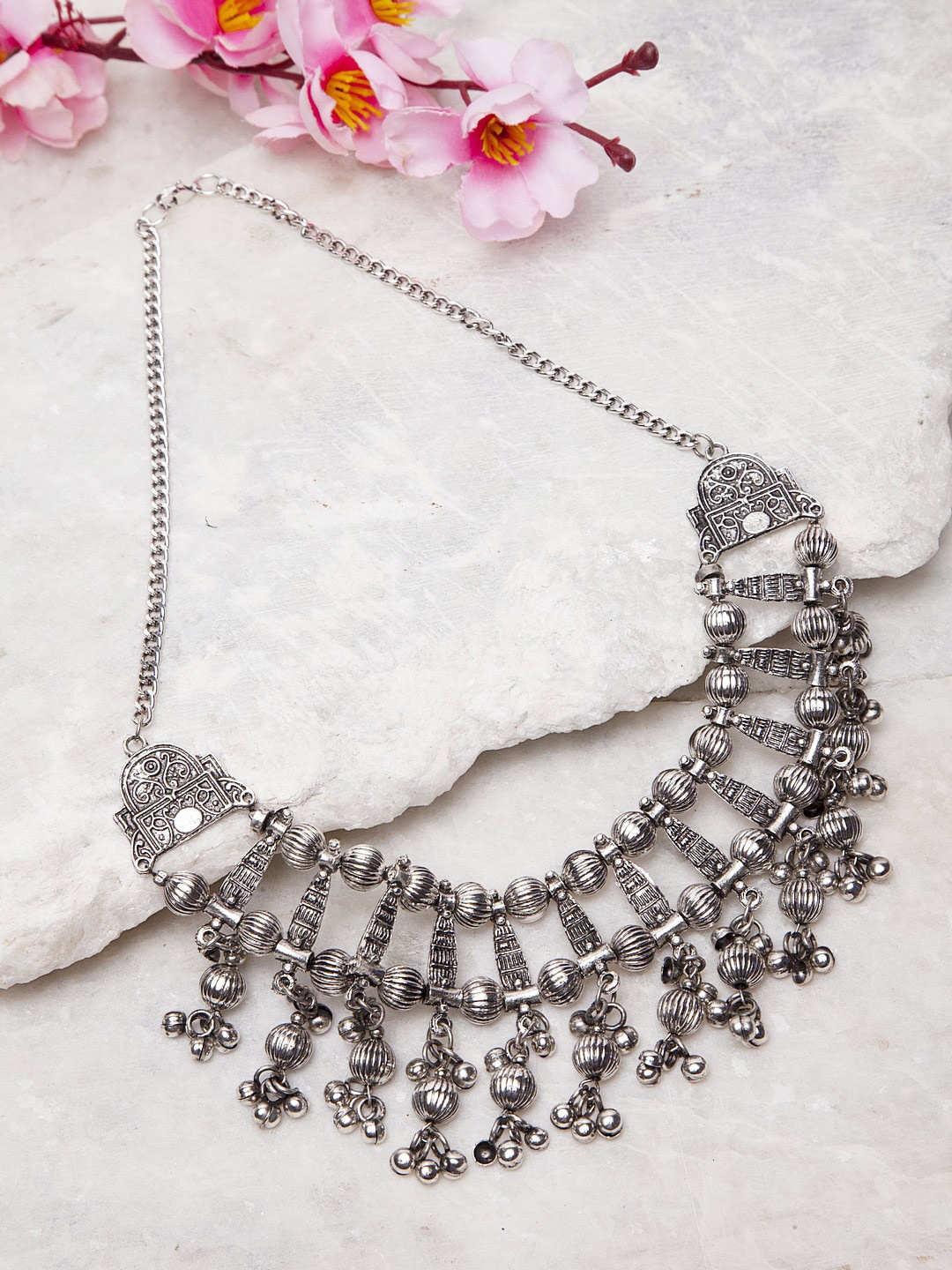 

Moedbuille Brass Silver-Plated Oxidised Necklace