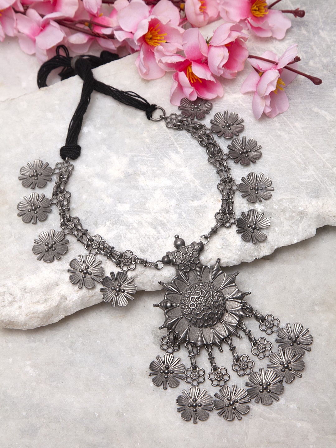 

Moedbuille Brass Silver-Plated Oxidised Necklace