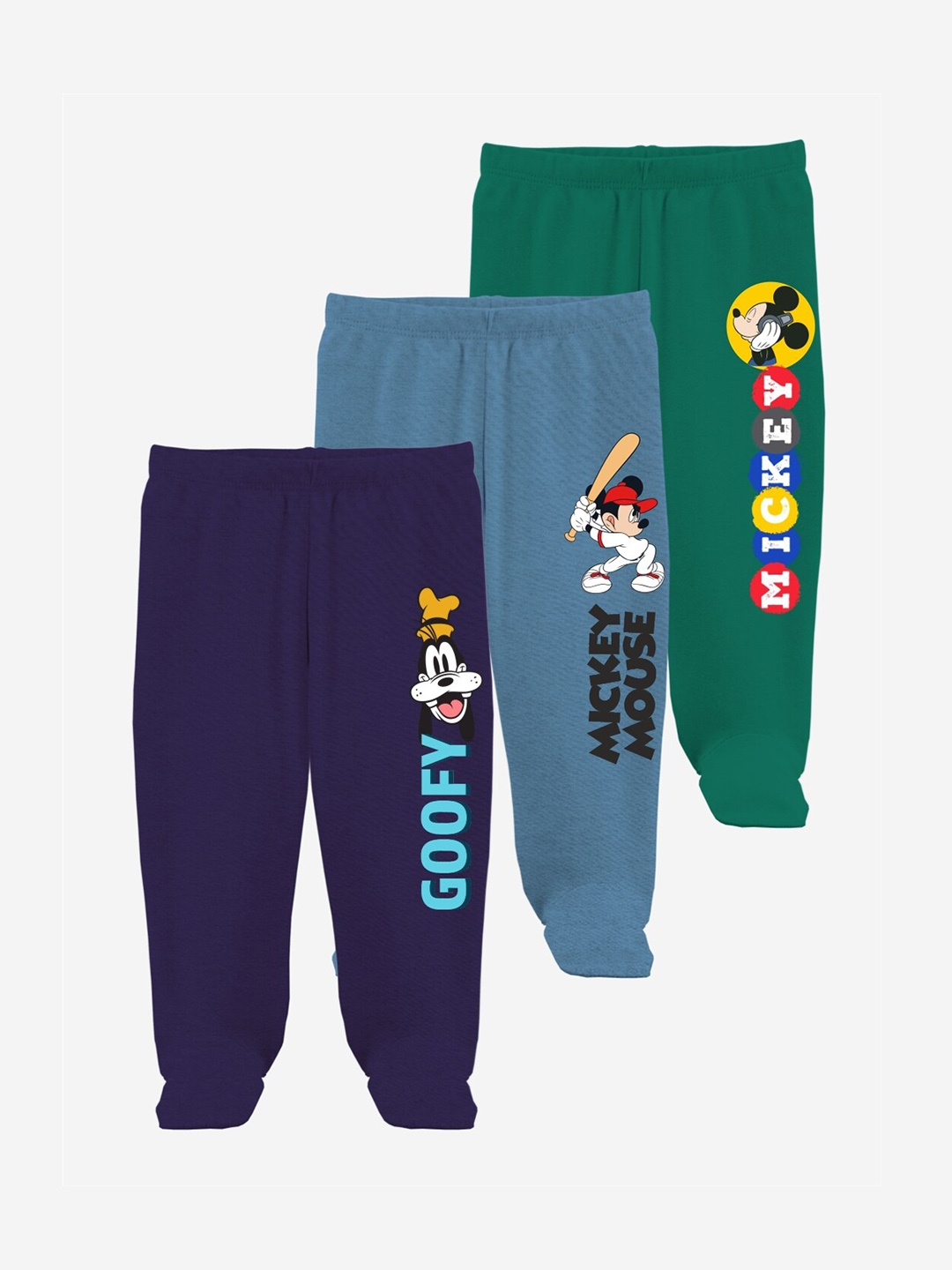 

Minicult Unisex Kids Pack of 3 Footed Cotton Lounge Pants, Green