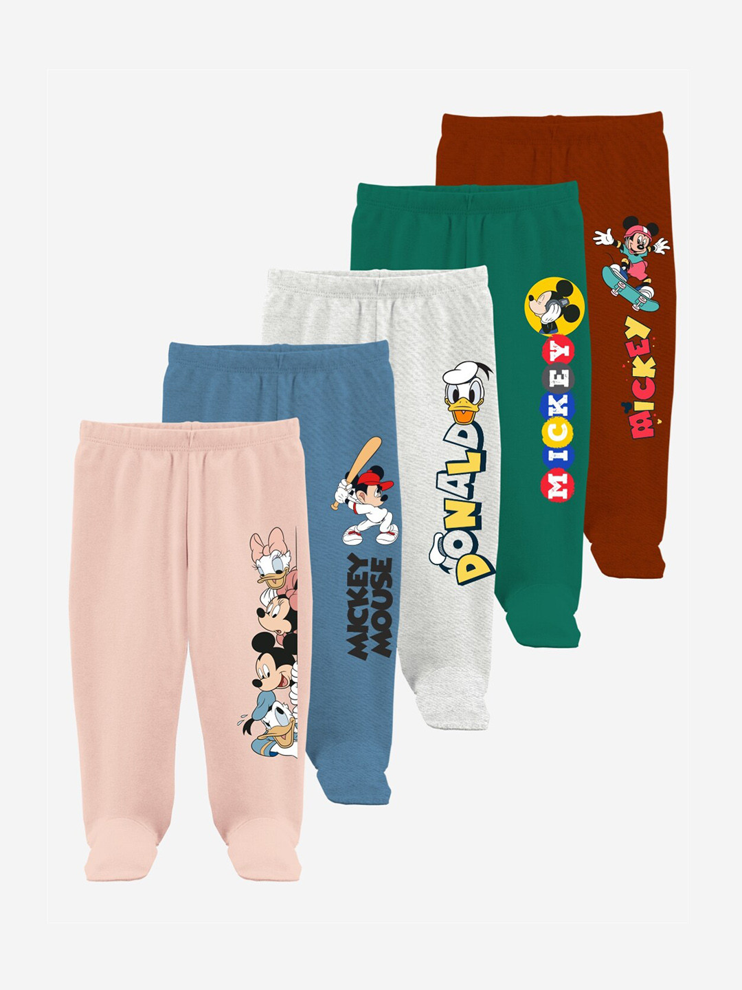 

Minicult Unisex Kids Set Of 5 Printed Footed Pure Cotton Lounge Pants, Maroon