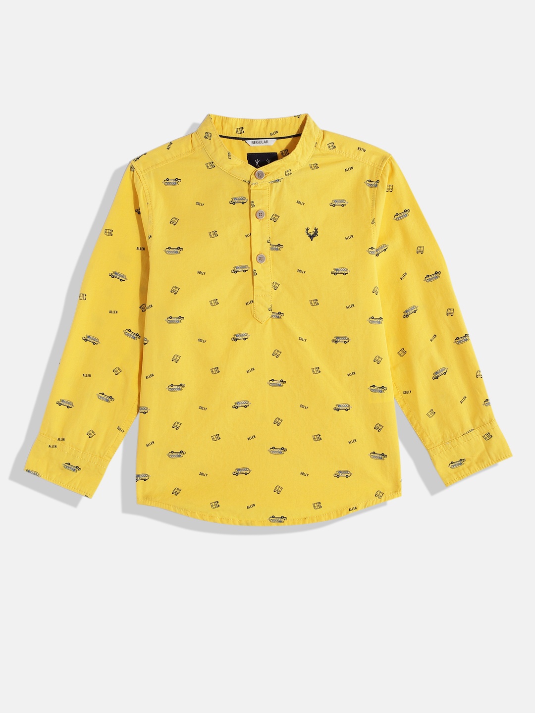 

Allen Solly Junior Boys Pure Cotton Band Collar Conversational Printed Casual Shirt, Yellow