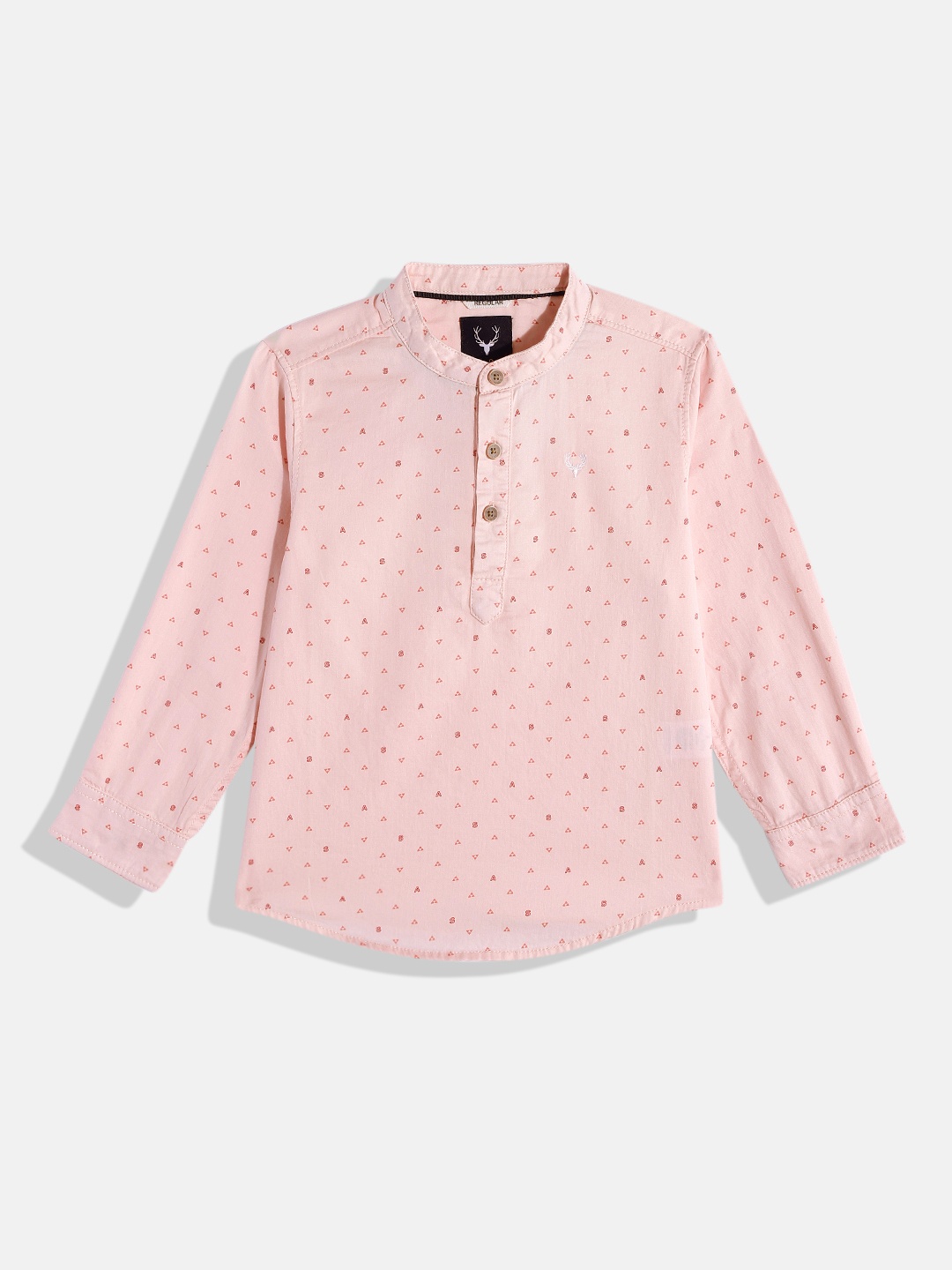 

Allen Solly Junior Boys Pure Cotton Band Collar Geometric Printed Casual Shirt, Pink