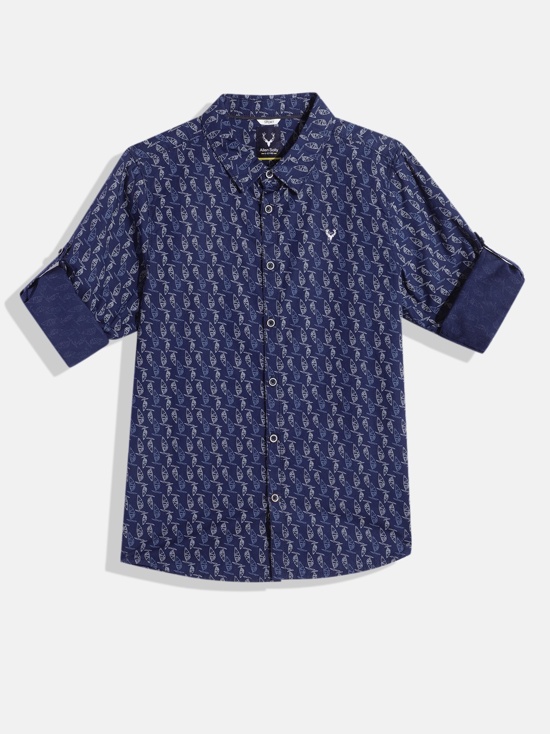 

Allen Solly Junior Boys Sport Fit Pure Cotton Printed Casual Shirt, Navy blue