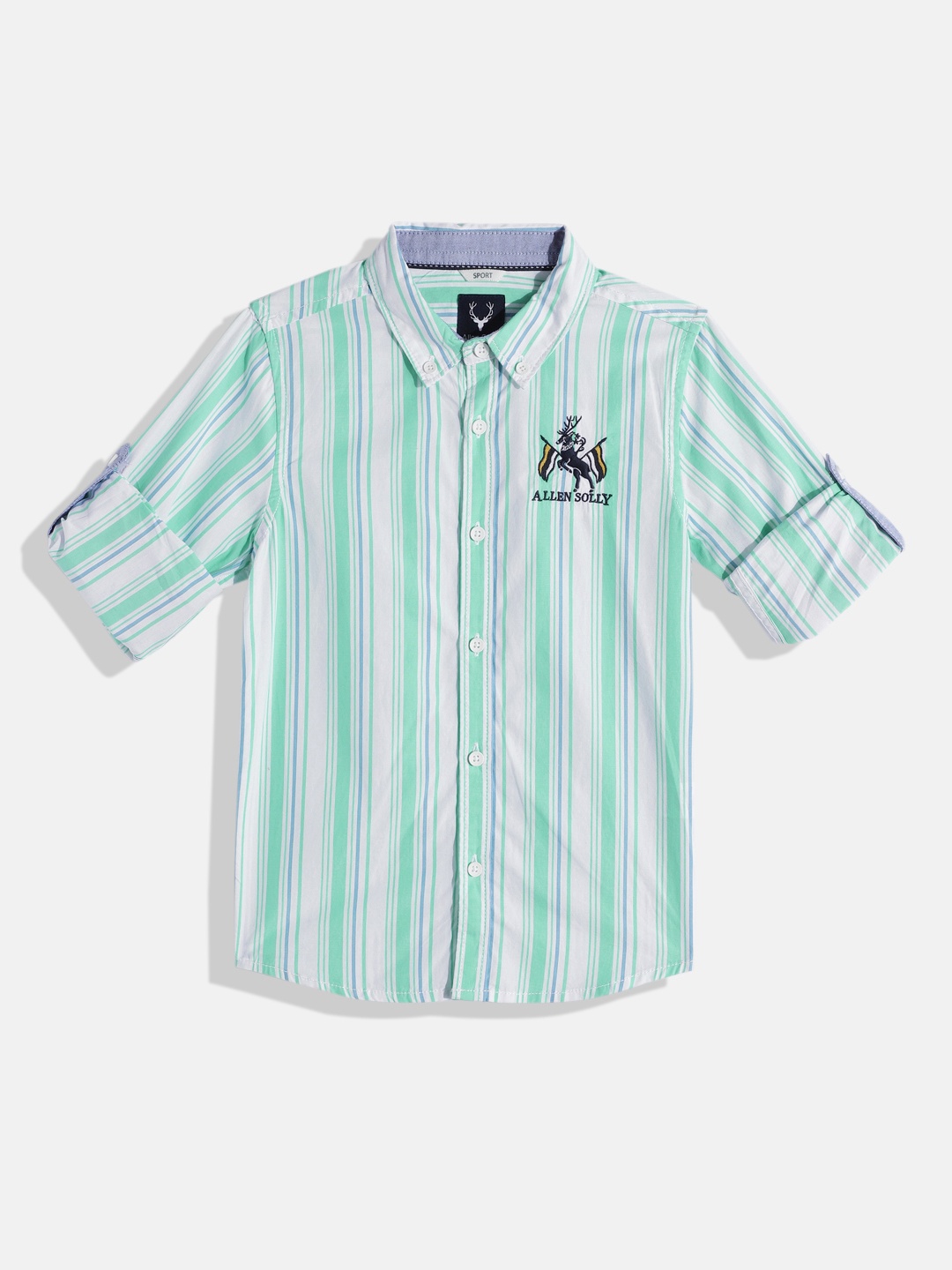 

Allen Solly Junior Boys Pure Cotton Striped Casual Shirt, Turquoise blue