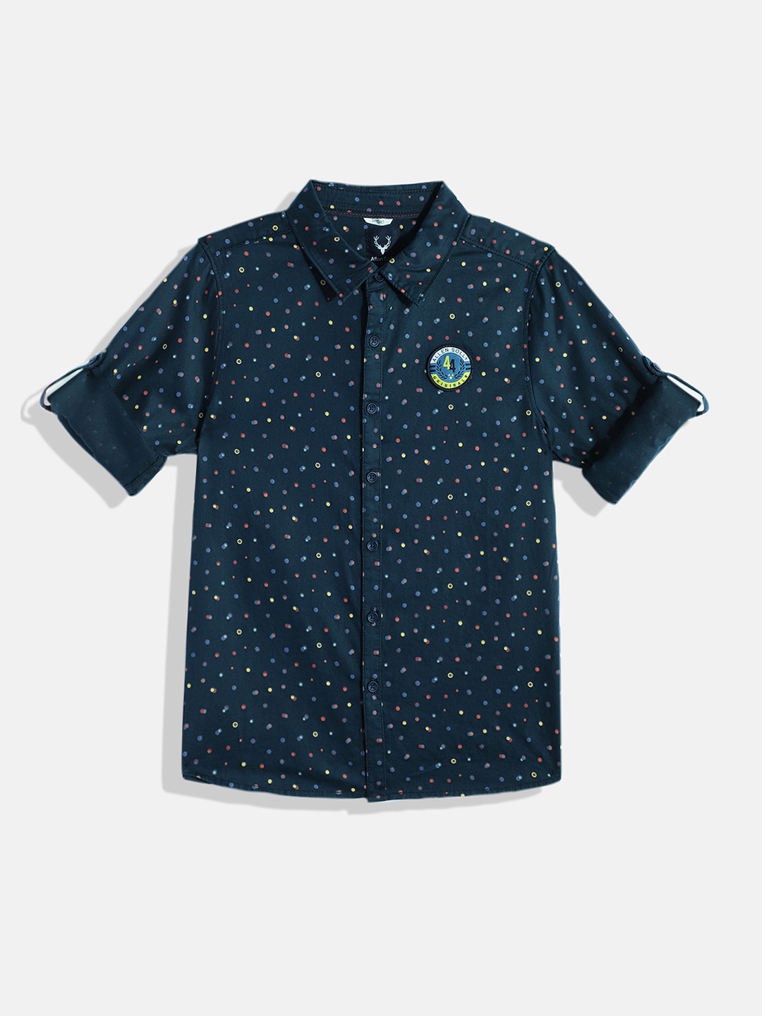 

Allen Solly Junior Boys Sport Regular Fit Polka Dot Opaque Printed Pure Cotton Shirt, Navy blue