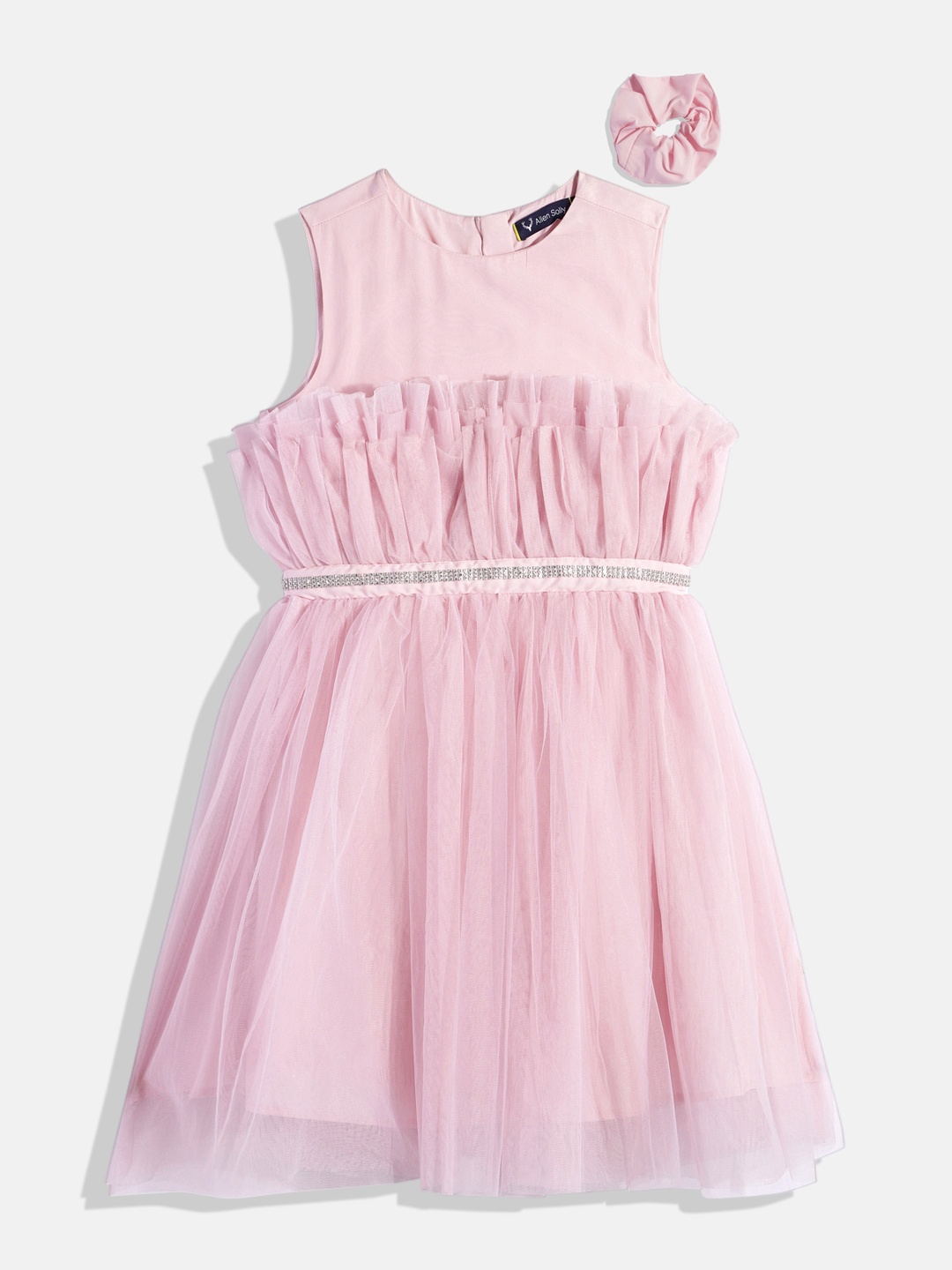 

Allen Solly Junior Girls Pleated Fit & Flare Dress With Scrunchie, Pink