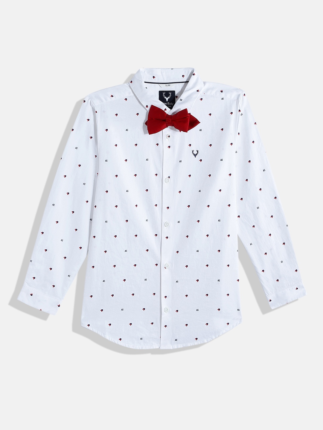 

Allen Solly Junior Boys Brand Logo Printed Pure Cotton Casual Shirt with a Bow, White