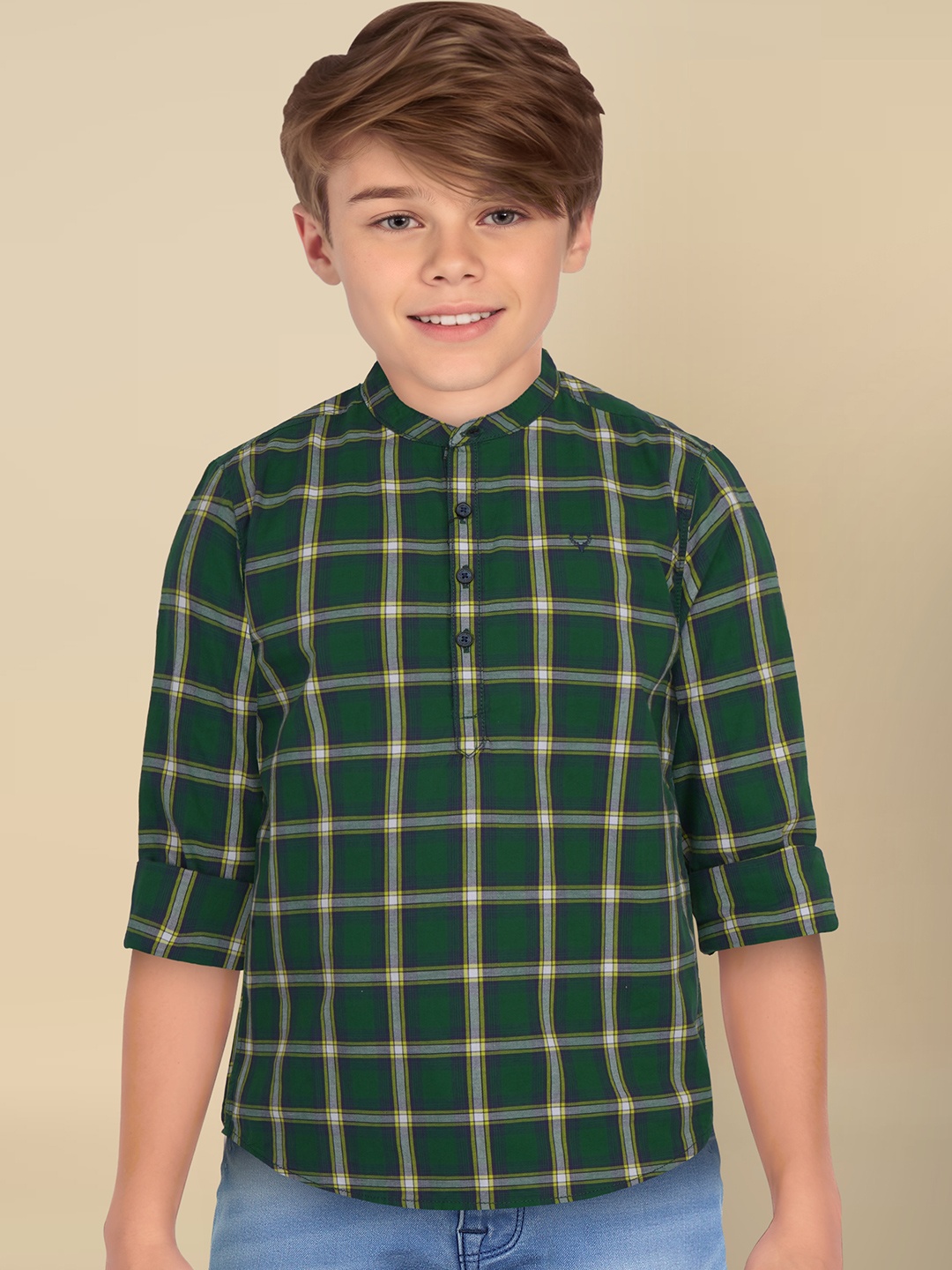 

Allen Solly Junior Boys Tartan Checked Pure Cotton Casual Shirt, Green