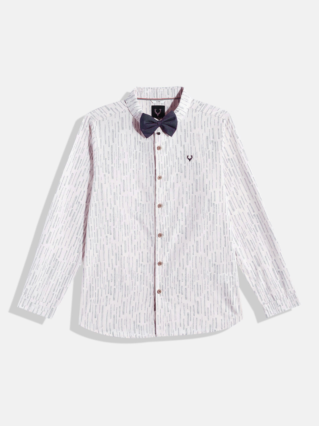 

Allen Solly Junior Boys Slim Fit Pure Cotton Printed Casual Shirt with Bow Tie, White
