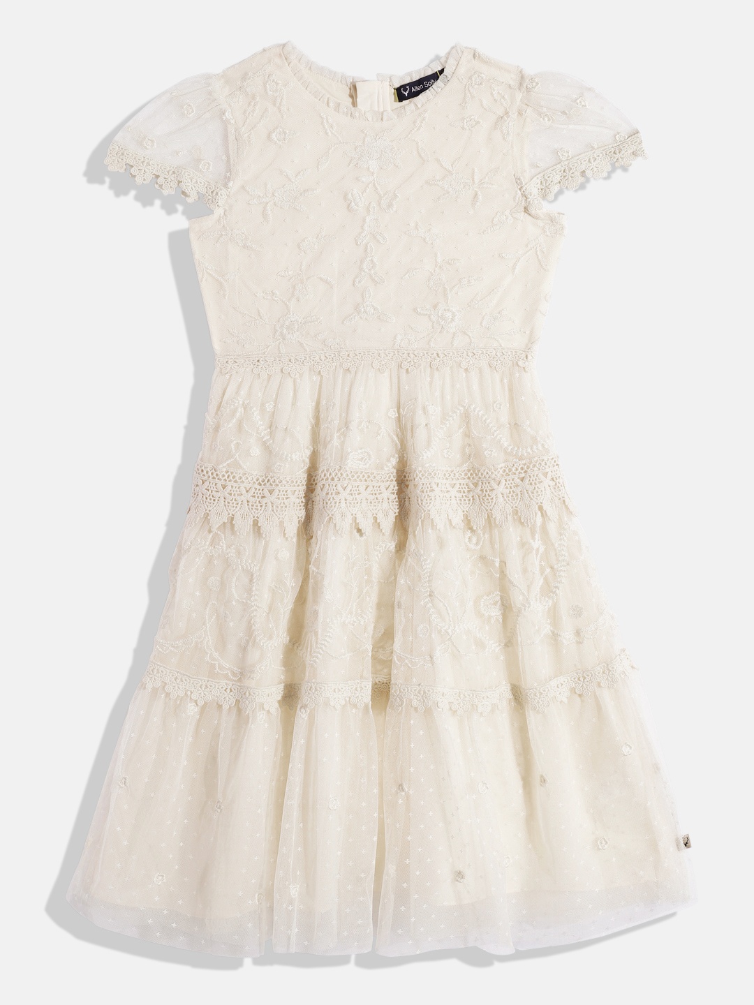 

Allen Solly Junior Embroidered Lace Fit & Flare Dress, Off white