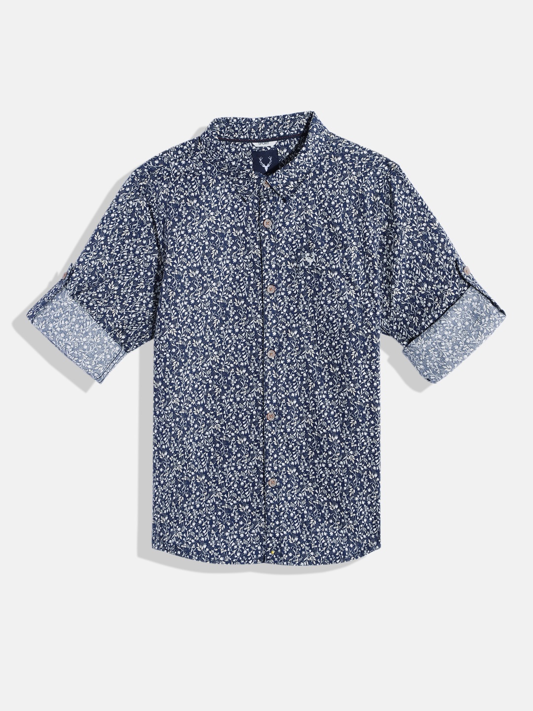 

Allen Solly Junior Boys Sport Floral Printed Pure Cotton Casual Shirt, Navy blue