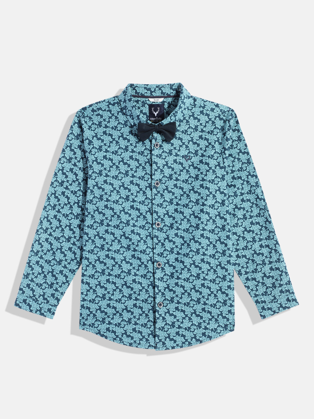 

Allen Solly Junior Boys Floral Printed Cotton Casual Shirt With Bow, Navy blue