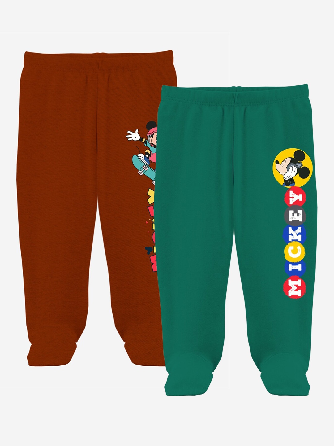 

Minicult Unisex Kids Set Of 2 Printed Footed Pure Cotton Lounge Pants, Green