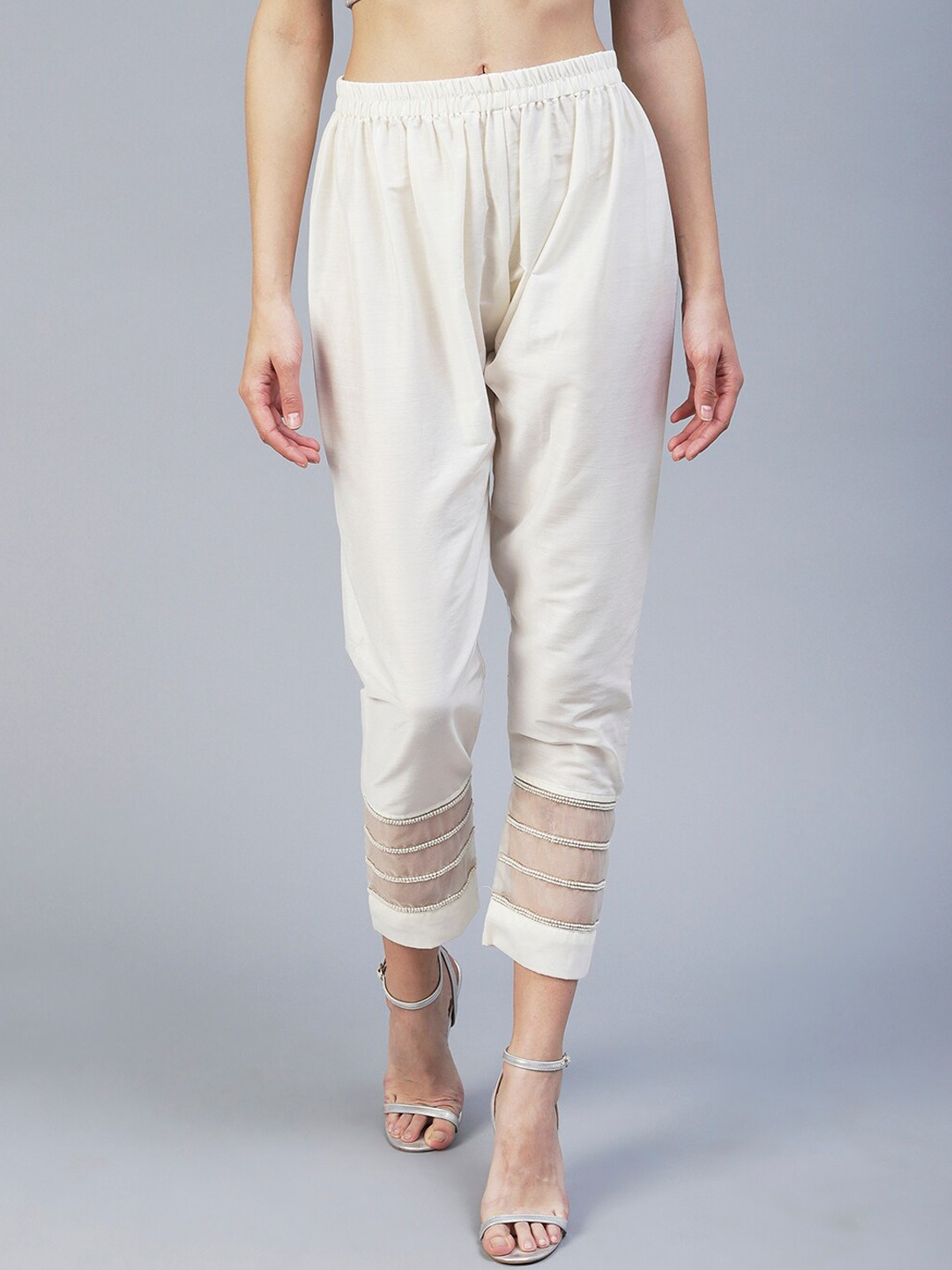 

FASHOR Women Mid Rise Comfort Straight Fit Trousers, Off white
