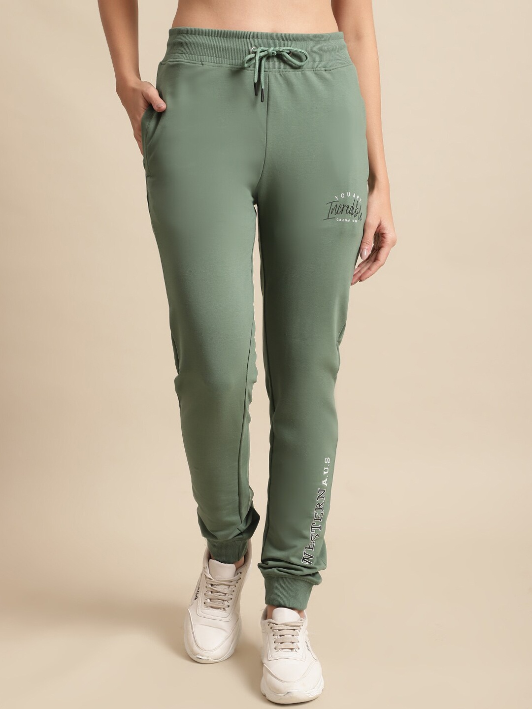 

Cantabil Women Mid-Rise Cotton Joggers, Green