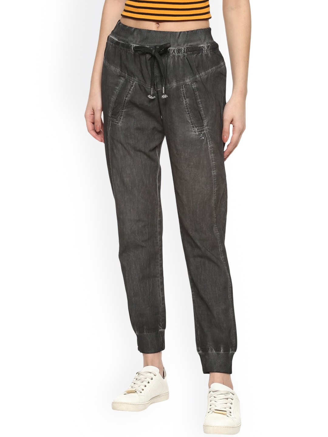 

Porsorte Women Pure Cotton Relaxed Tapered Fit Joggers, Grey