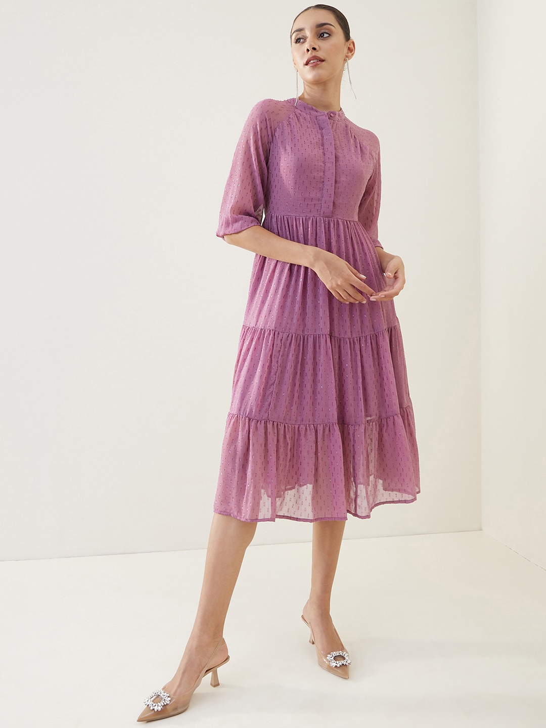 

Femella Self Design Georgette Fit & Flare Dress, Mauve