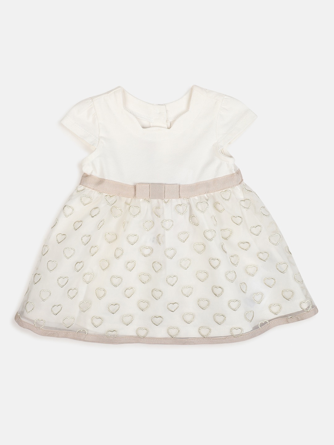 Chicco Infant Girls Embroidered Georgette Dress, Cream