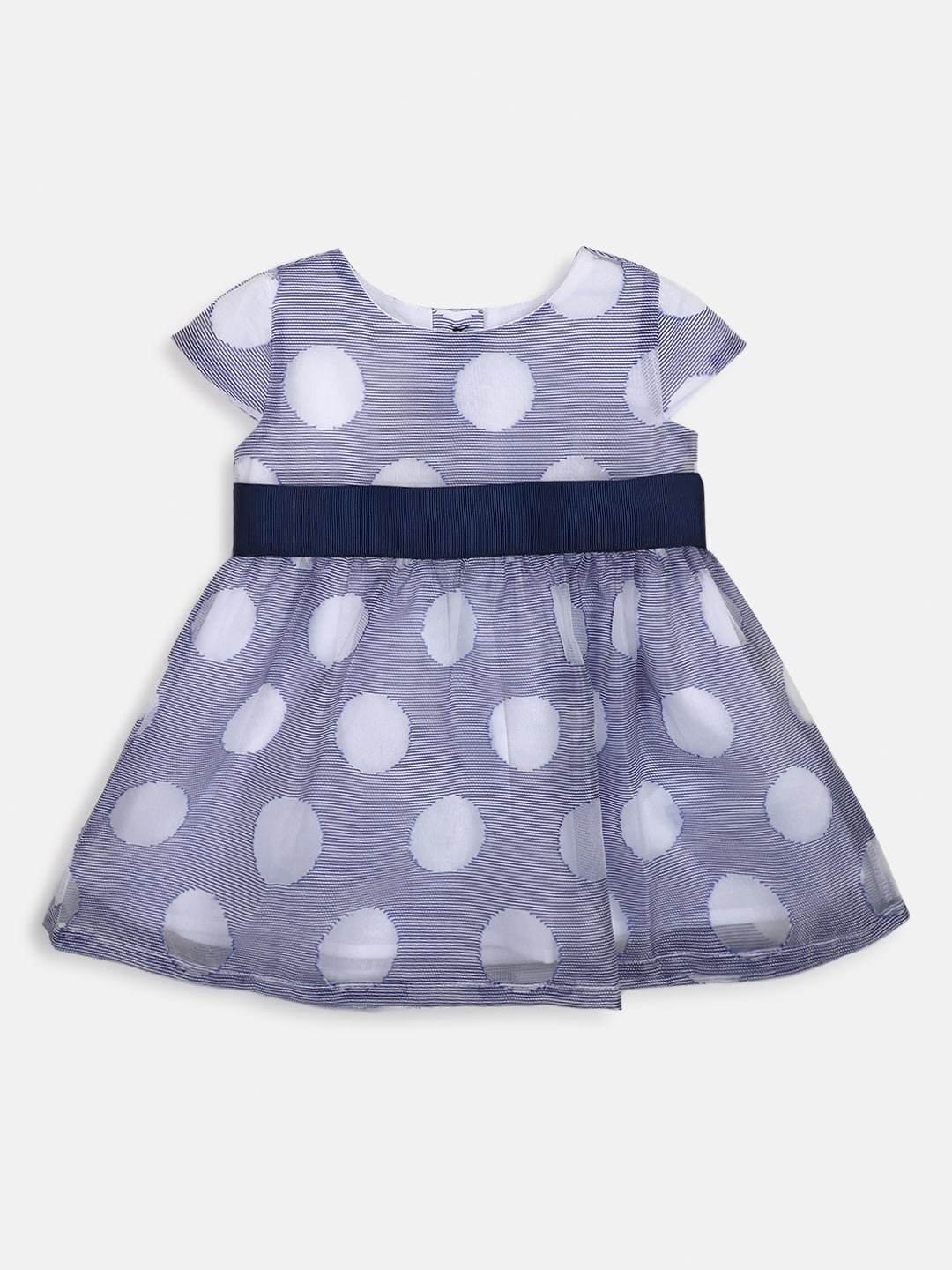 

Chicco Infant Girls Round Neck Polka Dot Printed A-Line Cotton Dress, Blue