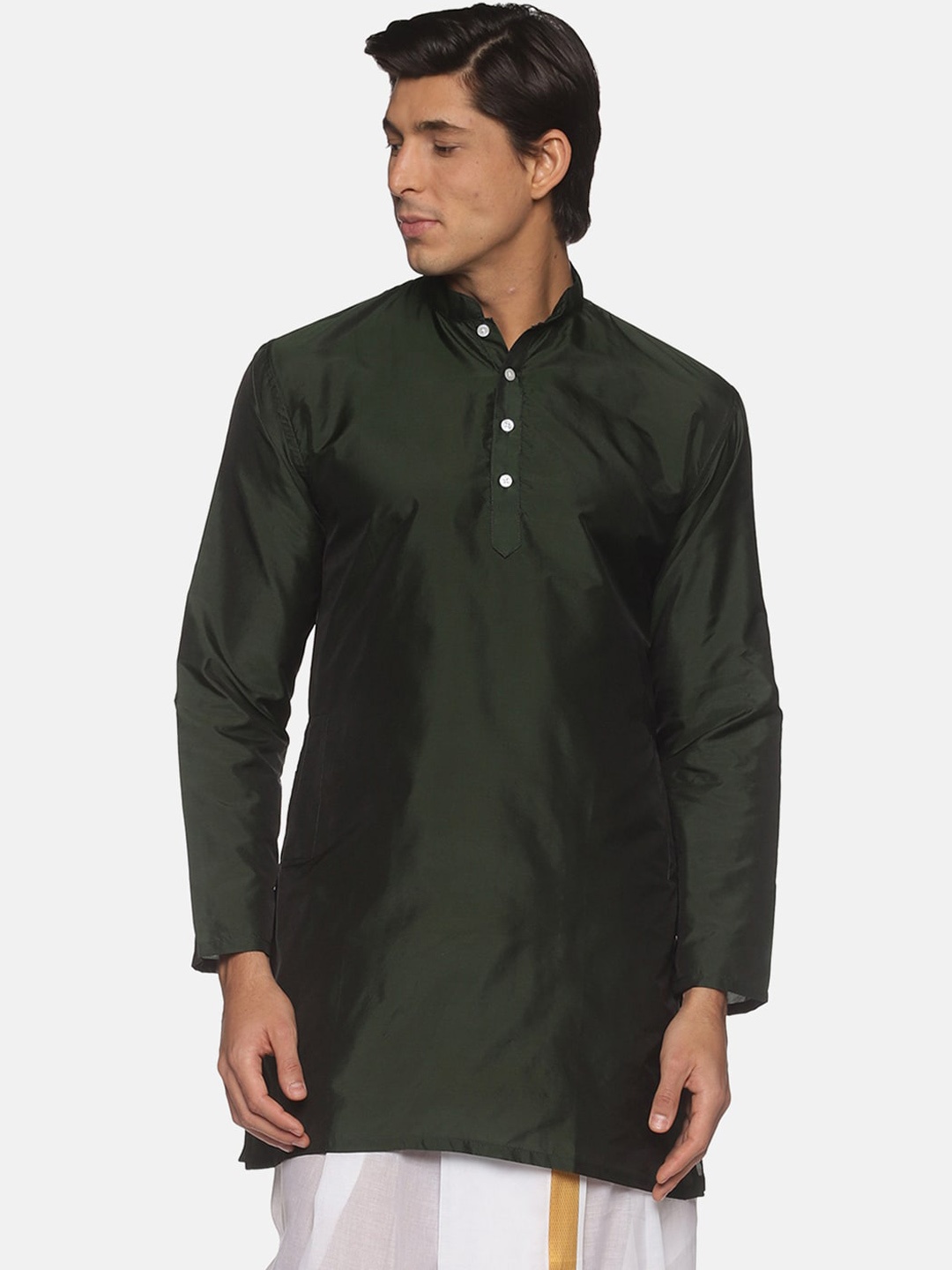 

Sethukrishna Mandarin Collar Long Sleeves Kurta, Green