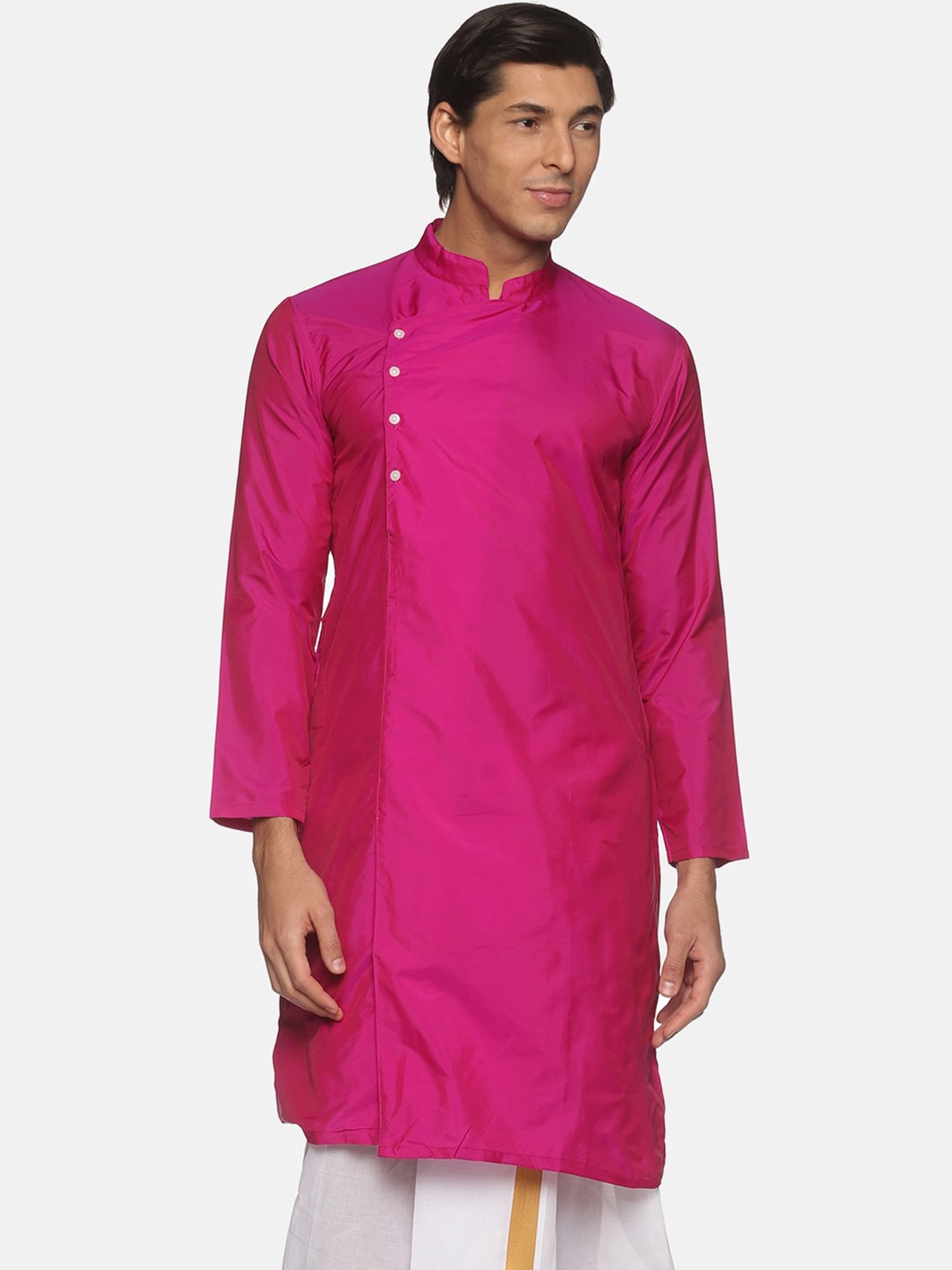 

Sethukrishna Mandarin Collar Angrakha Kurta, Pink