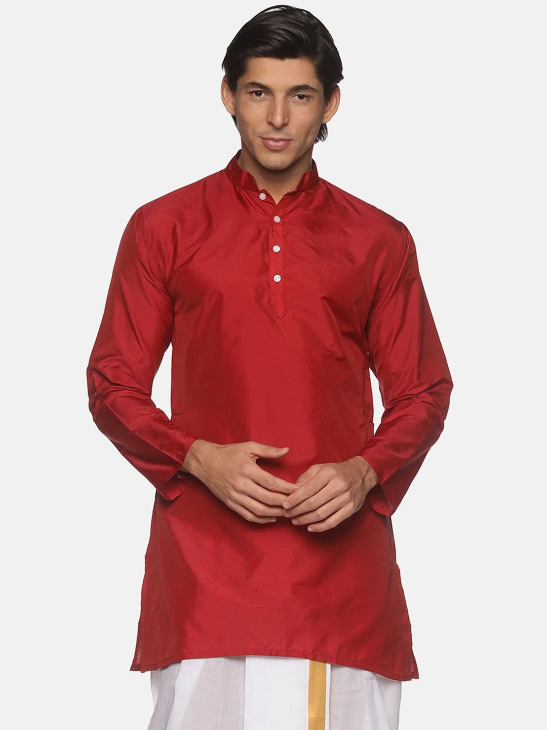 

Sethukrishna Mandarin Collar Long Sleeve Kurta, Red
