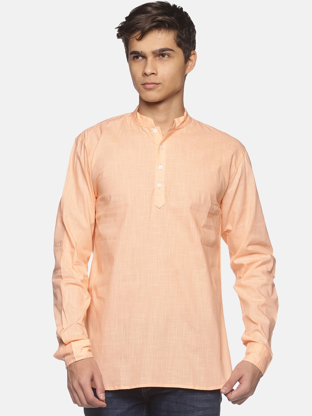 

Sethukrishna Men Mandarin Collar Cotton Kurta, Peach