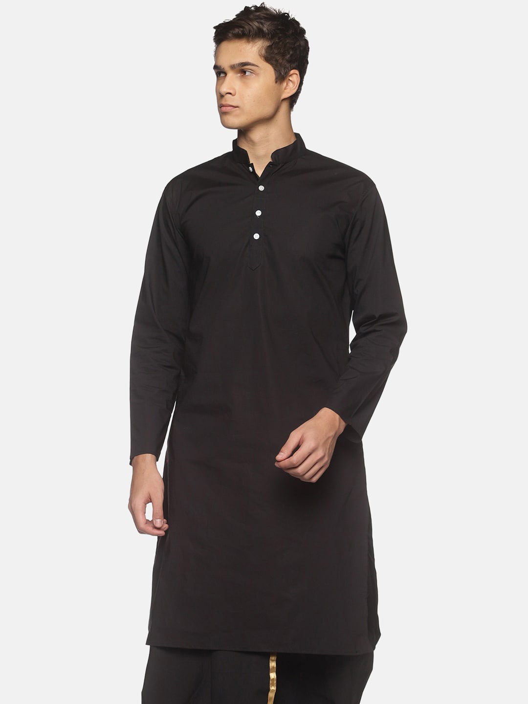 

Sethukrishna Mandarin Collar Long Sleeves Kurta, Black